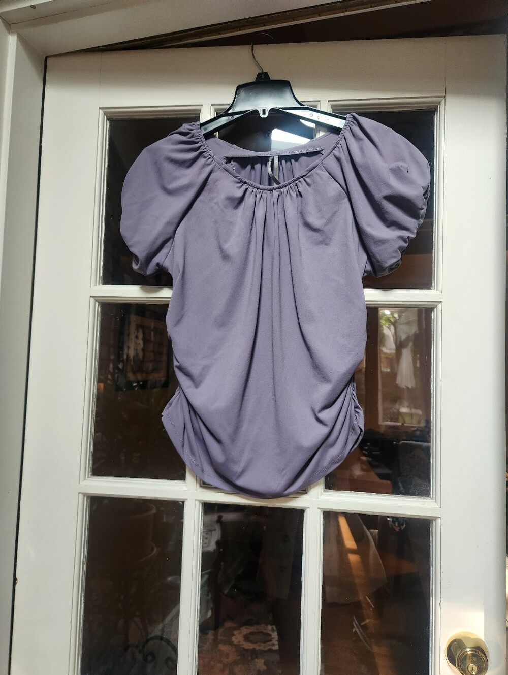 Anthropologie Purple Puff Sleeve Top With Ruching At Sides; Like New; Size Large